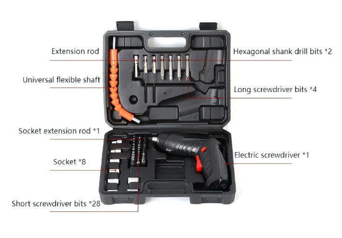 47-Piece Cordless Electric Screwdriver Set with sockets  3.6V Rechargeable Lithium-Ion