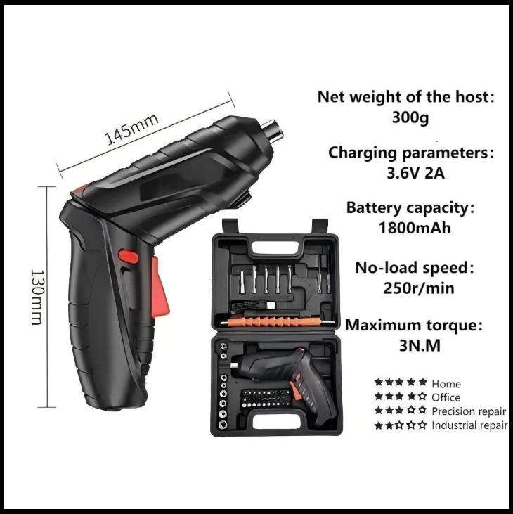 47-Piece Cordless Electric Screwdriver Set with sockets  3.6V Rechargeable Lithium-Ion