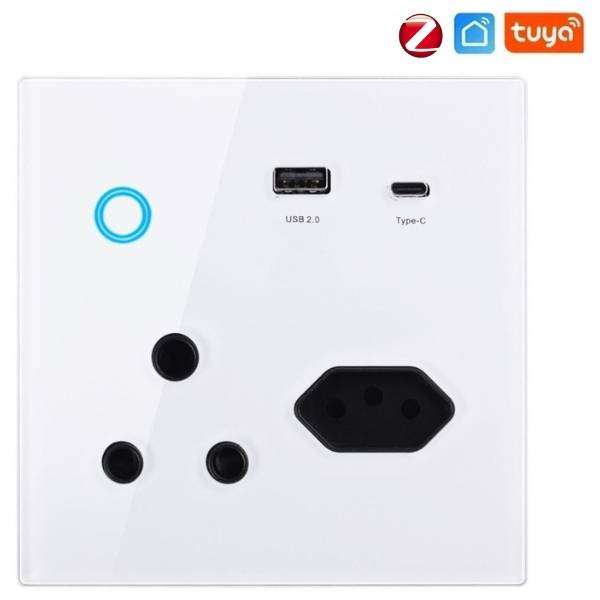 Tuya/Smart Life Glass panel Plug SA version Zigbee only-NO WIFI-USB+USB C charging-Energy metering