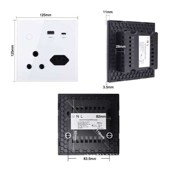 Tuya/Smart Life Glass panel Plug SA version Zigbee only-NO WIFI-USB+USB C charging-Energy metering
