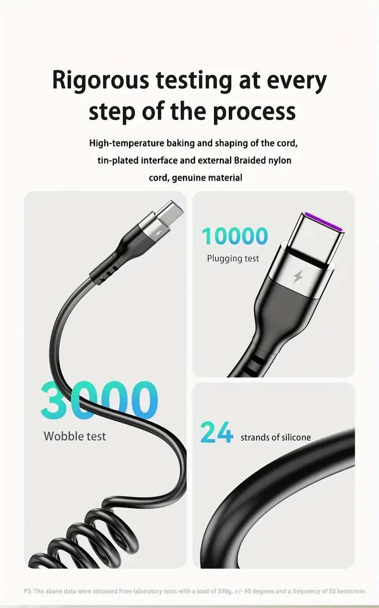 Fast Charger Cable USB to USB Type-C Spring Cable Black **LOCAL STOCK**