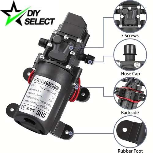 12V Pump High Pressure Diaphragm 6L/min 70W Auto on off with Hosetail and Clamp **LOCAL STOCK**