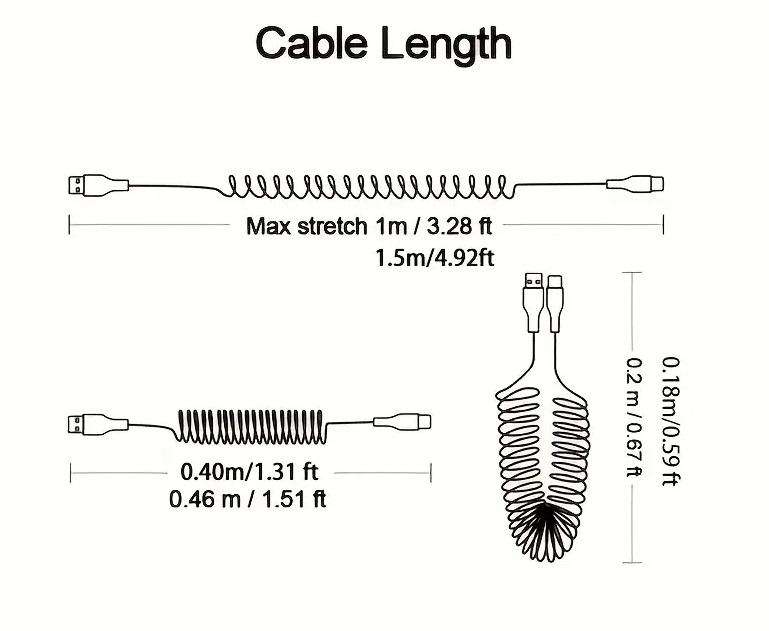 Fast Charger Cable USB to USB Type-C Spring Cable Black **LOCAL STOCK**