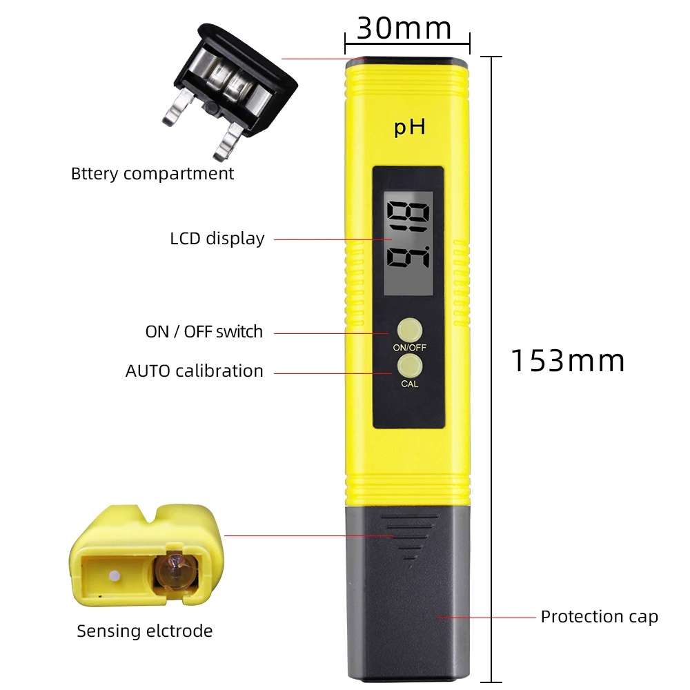 PH Meter Tester Digital + 3pcs Buffer Powder + 1x Clear Holder + 2x Batteries **LOCAL STOCK**