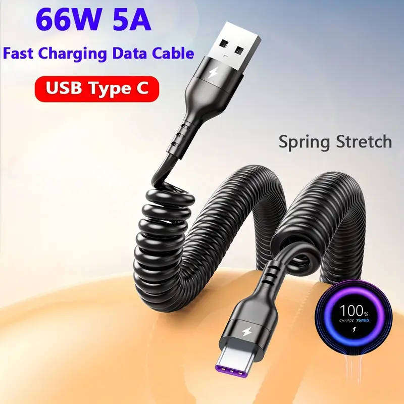 Fast Charger Cable USB to USB Type-C Spring Cable Black **LOCAL STOCK**