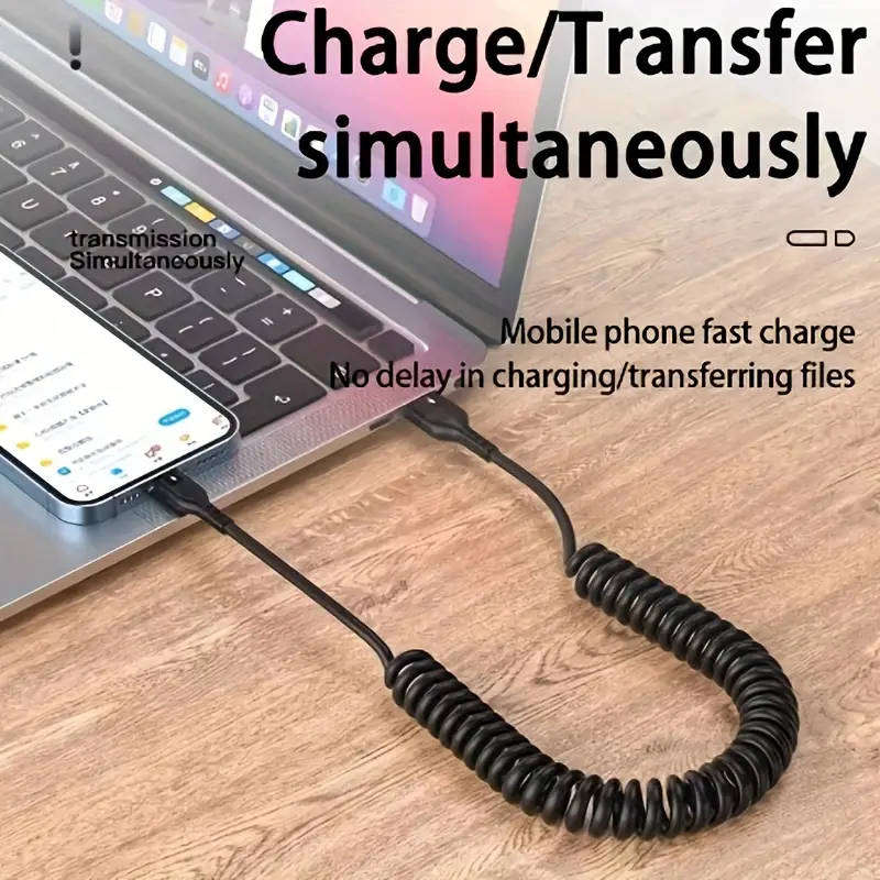 Fast Charger Cable USB to USB Type-C Spring Cable Black **LOCAL STOCK**