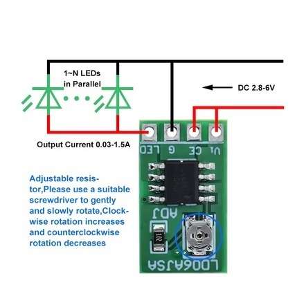 LED Driver Constant Current Adjustable 30-1500mA (2.8 - 6V) **LOCAL STOCK**