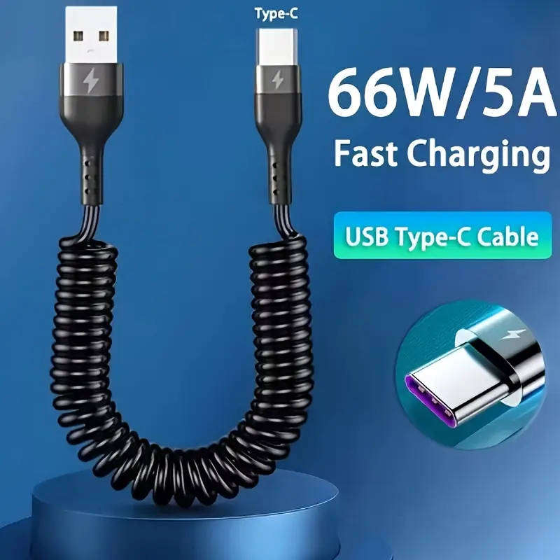 Fast Charger Cable USB to USB Type-C Spring Cable Black **LOCAL STOCK**