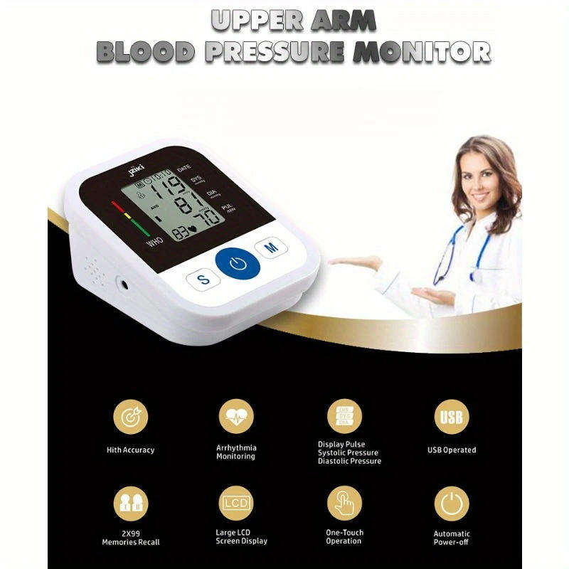 Electronic Blood Pressure Monitor  Digital, Automatic & Easy-to-Use Arm Cuff Device
