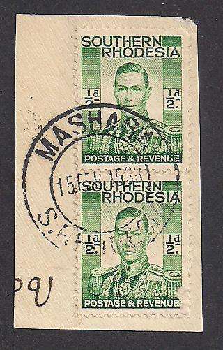 S. Rhodesia 1938 Postmark: Mashaba
