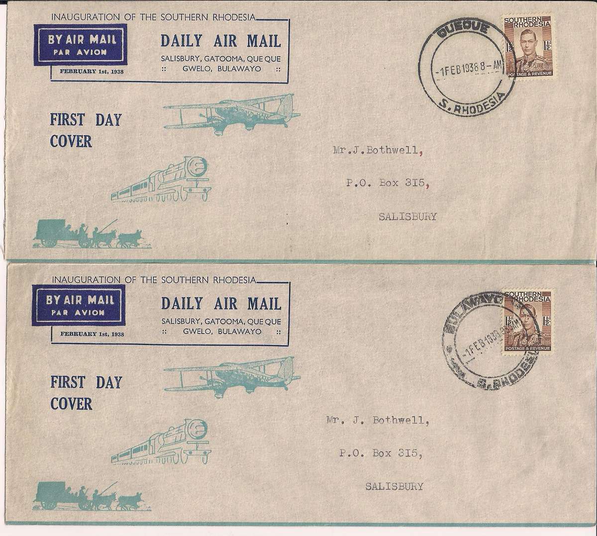 Southern Rhodesia Air 1938 Inter-town Service - 4 Towns