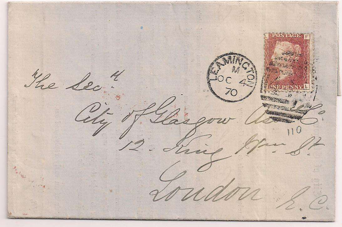 Great Britain 1870 Entire - QV 1d Red - LEAMINGTON