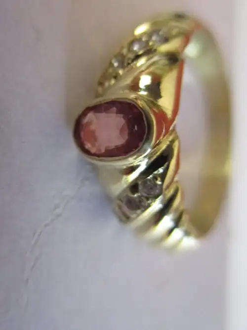 18ct. Gold with Genuine Pink Sapphire and Diamonds Ring