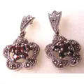 925  Sterling Silver, Garnets and Marcasite Earrings.