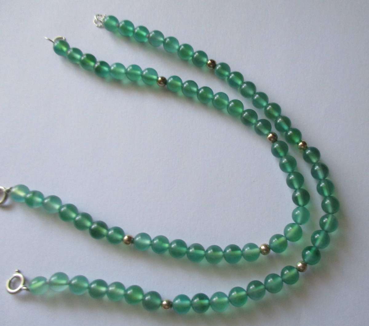 2 Bracelets - 925 Sterling Silver and Green Agate beads Bracelets