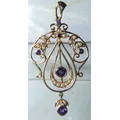 Lovely design- Genuine Amethysts and Seed Pearls in 9ct Gold Pendant