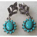 925  Style- Sterling Silver  Turquoise and Marcasite Earrings.