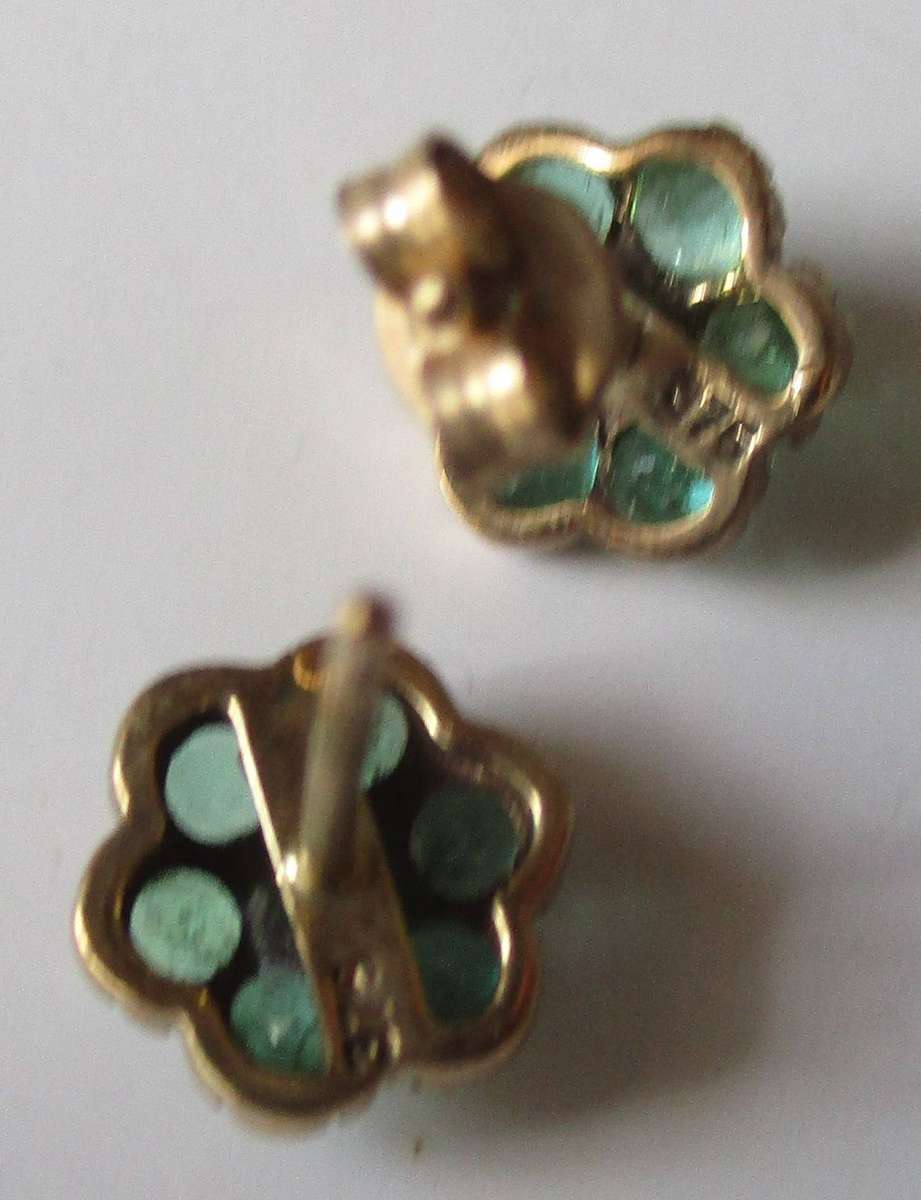 9ct. Solid  Yellow Gold and Genuine Emeralds Earrings