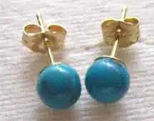 14K Solid Yellow Gold and Turquoise Earrings