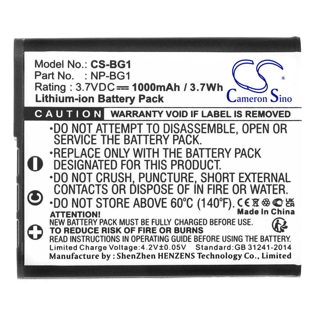 Camera Battery  CS-BG1   for  Sony  Cyber-shot DSC-W170/N  NP-BG1  etc.