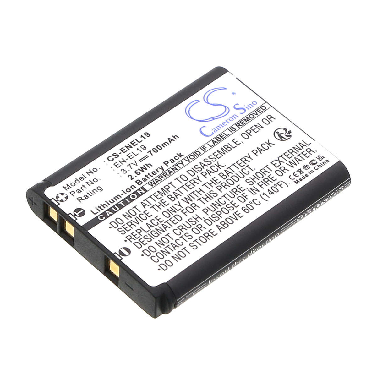 Camera Battery  CS-ENEL19    for  NIKONCoolPix S2600  EN-EL19  etc.