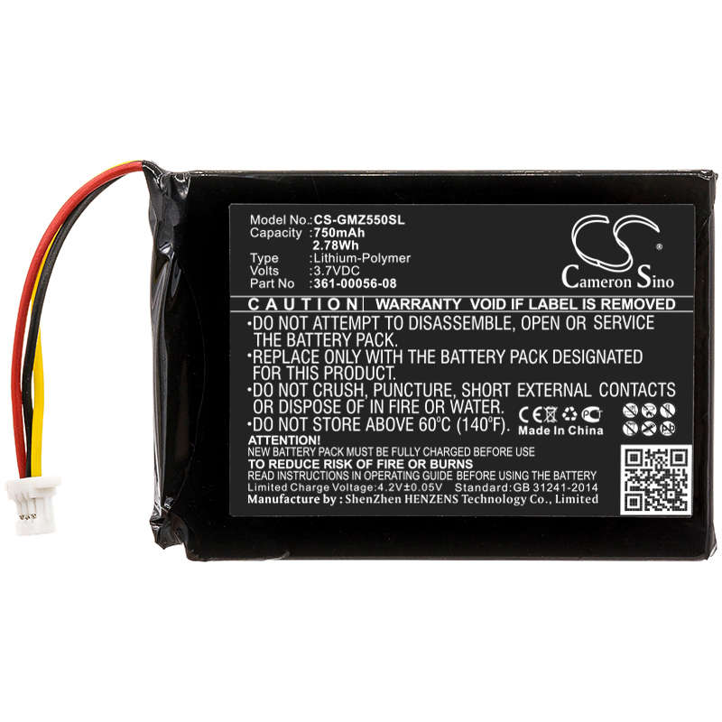 GPS, Navigator Battery  CS-GMZ550SL  for  Garmin  DriveSmart 60LM  361-00058-00  etc.