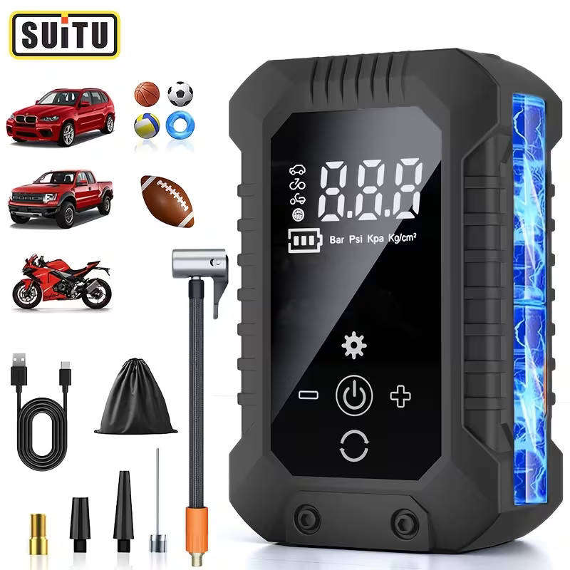 Suitu Cordless Tyre Inflator  Portable Rechargeable Air Compressor with LED Ligh
