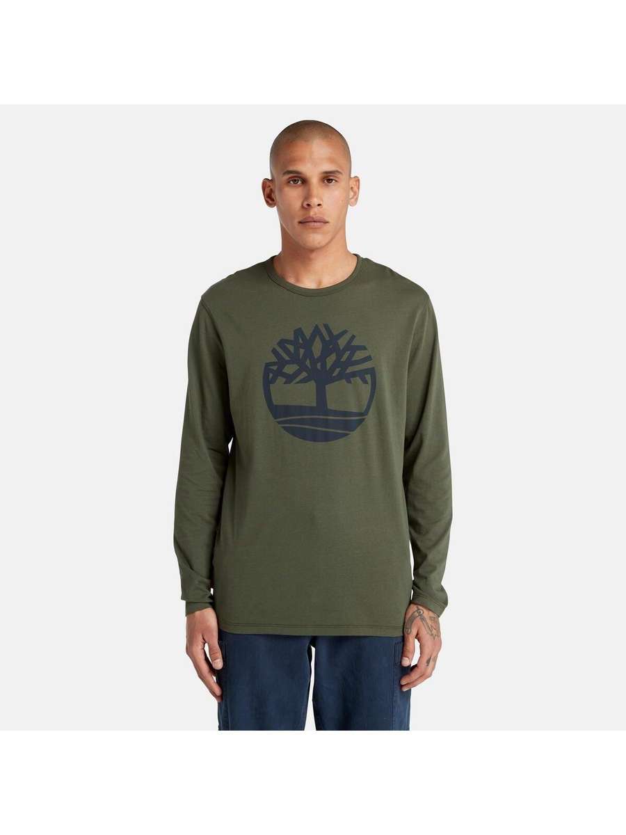 TIMBERLAND Men`s Tree Logo Green Tee Long Sleeves TB0A5YRQ Size Large