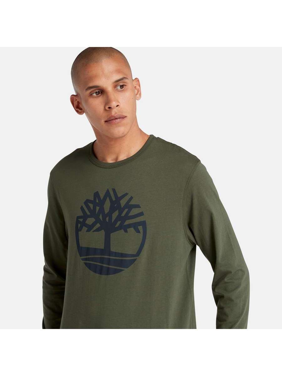 TIMBERLAND Men`s Tree Logo Green Tee Long Sleeves TB0A5YRQ Size Large