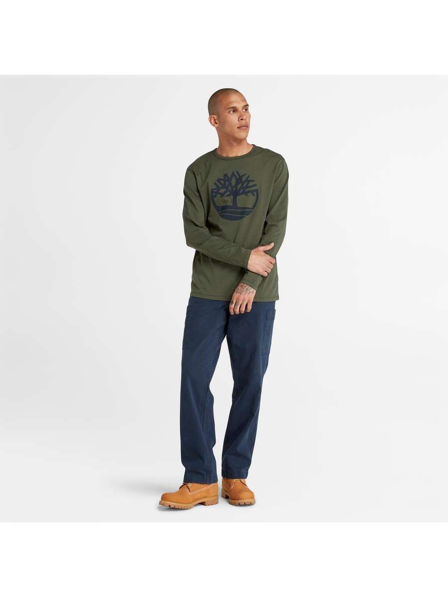 TIMBERLAND Men`s Tree Logo Green Tee Long Sleeves TB0A5YRQ Size Large