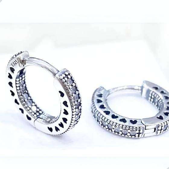 Pandora Pavè Heart Hoop Earrings 296317CZ with Pouch