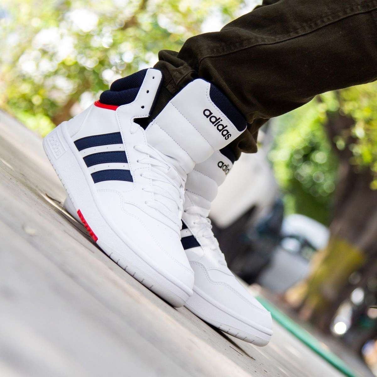 adidas Men`s Hoops 3.0 Mid Classic Vintage White/Legend Ink/Vivid Red GY5543 Size UK 8/9 (SA 8/9)