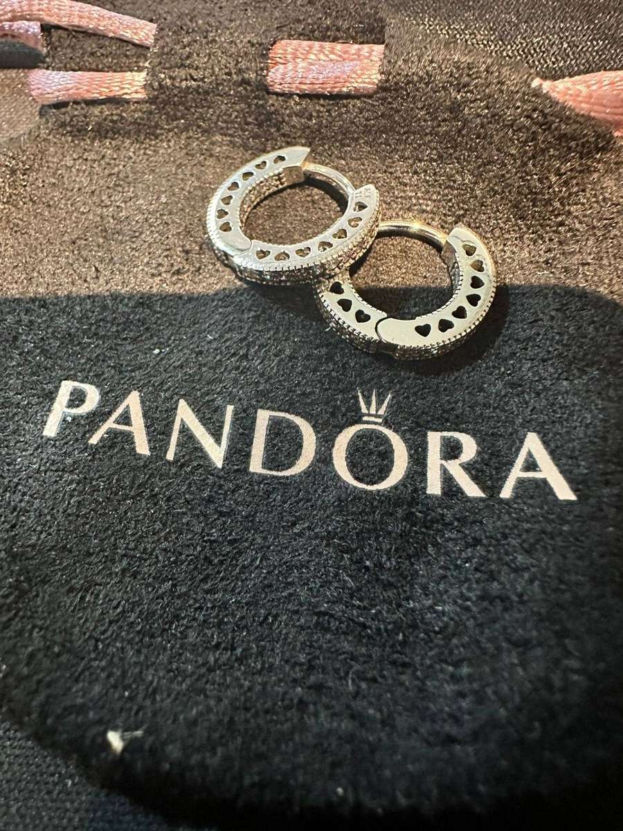 Pandora Pavè Heart Hoop Earrings 296317CZ with Pouch