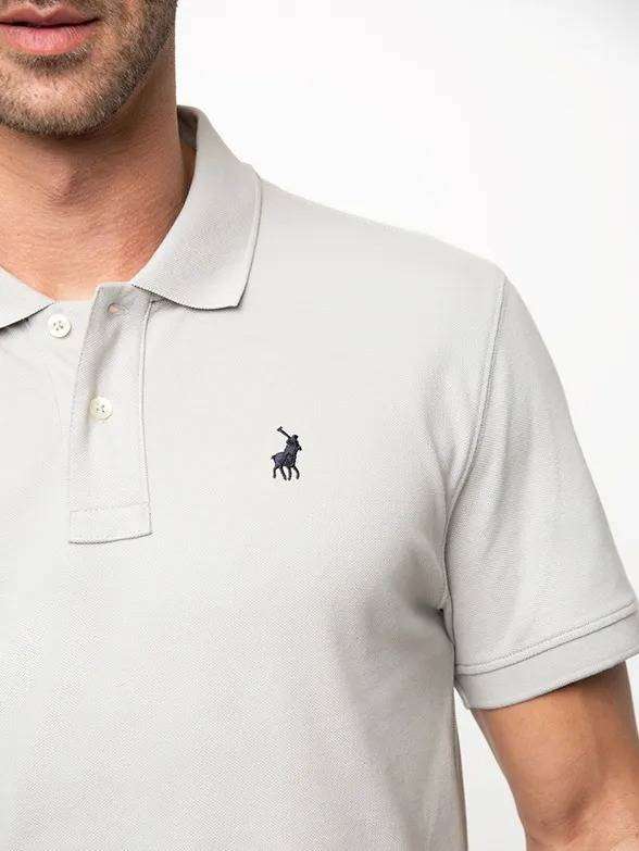 POLO Men`s Pique Short Sleeve Golfer Custom Fit Grey