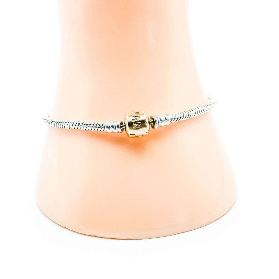 Pandora Preowned Retired Two Tone Silver Bracelet With Snap Clasp & Pouch