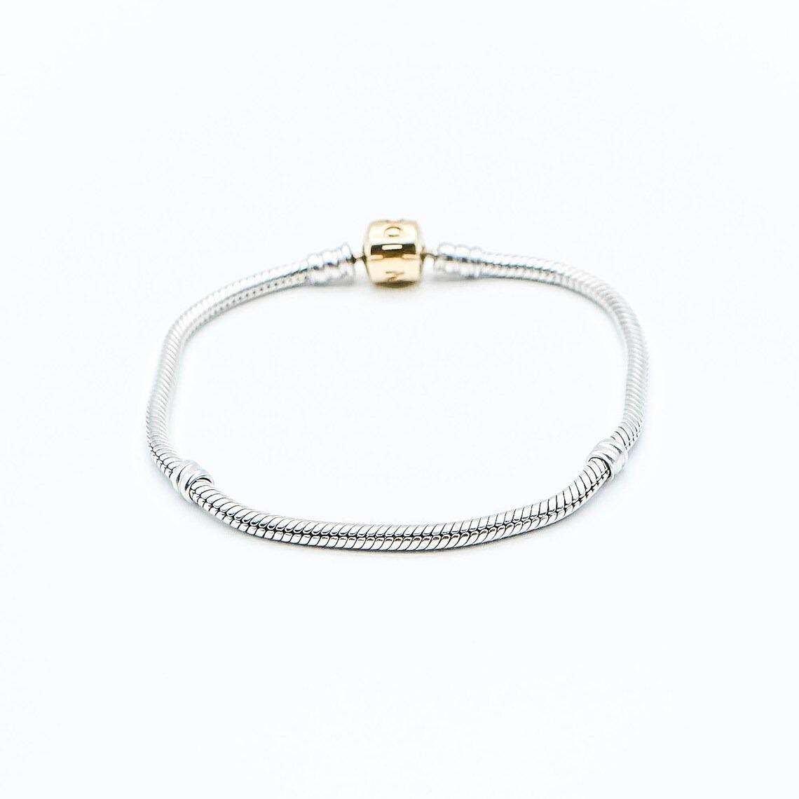 Pandora Preowned Retired Two Tone Silver Bracelet With Snap Clasp & Pouch