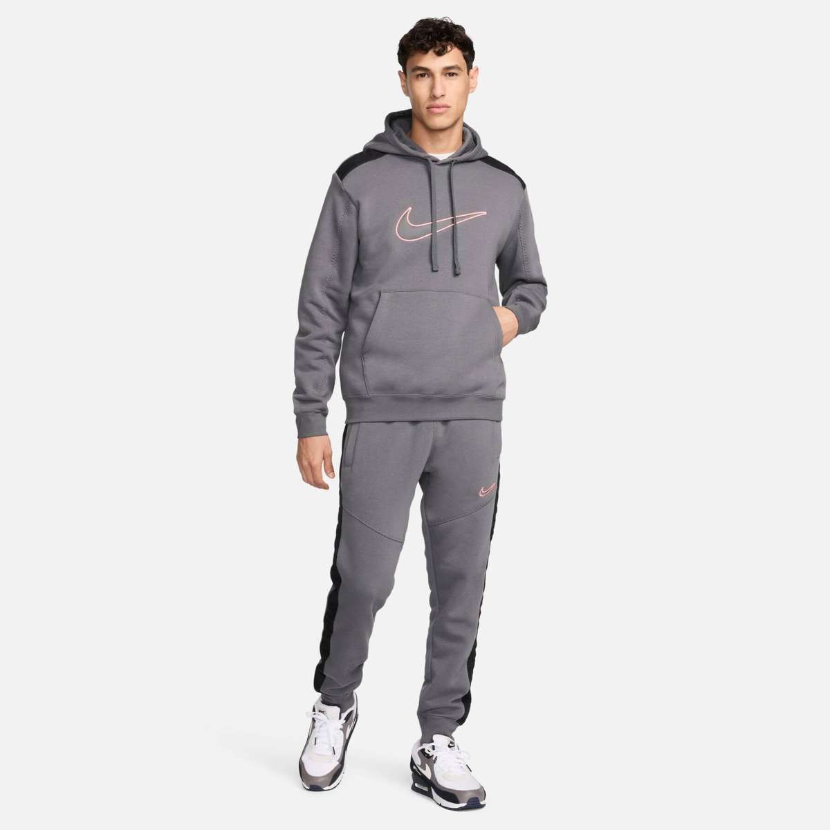 Nike Men's Sportswear Fleece Swoosh Club Hoodie Gray FN0247 068