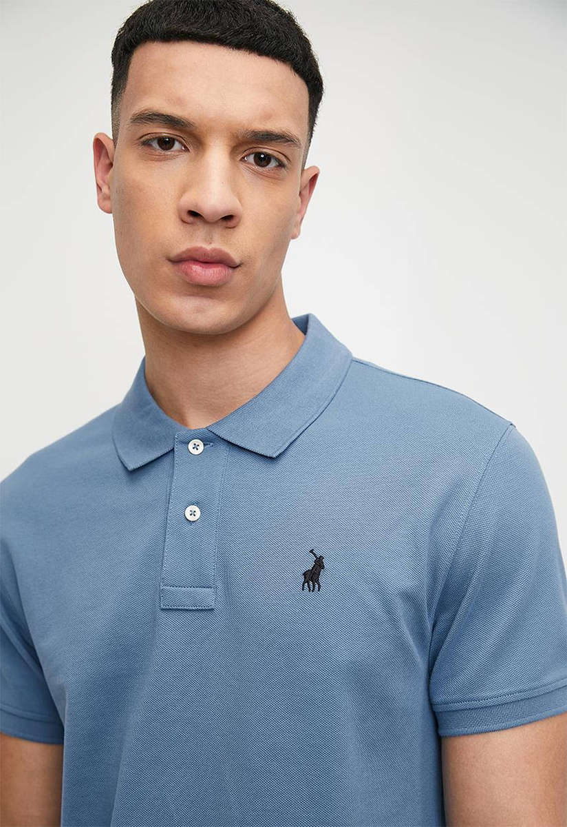 POLO Men`s Pique Short Sleeve Golfer Custom Fit Petrol Blue