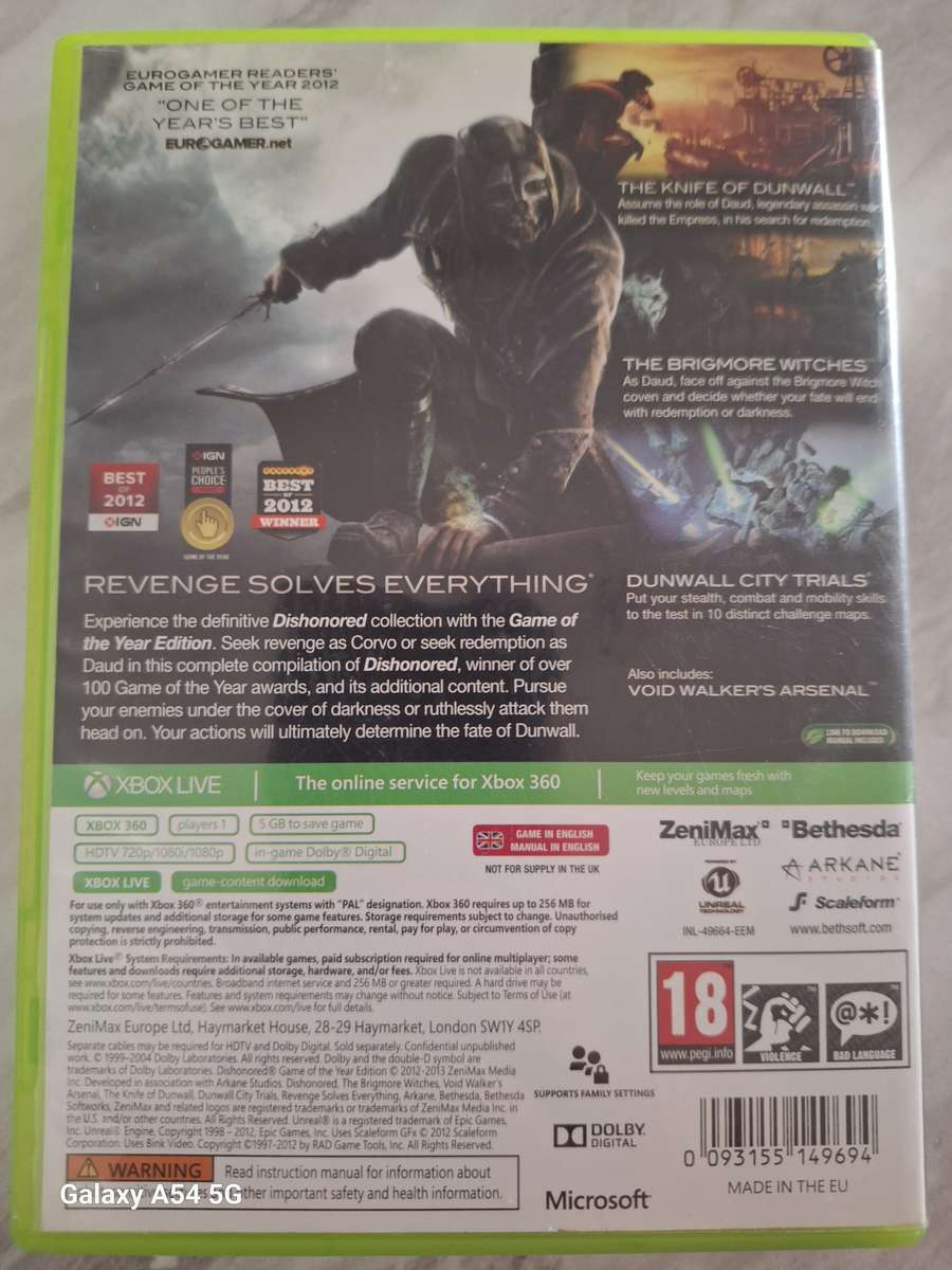 Dishonored : Game of the Year Edition (XBOX 360) - NEXT BUSINESS DAY SHIPPING!