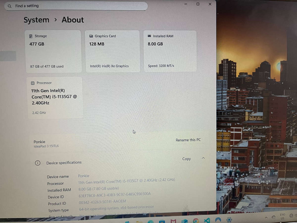 lenovo ideapad i5 1135g7 8gb ram 512gb ssd