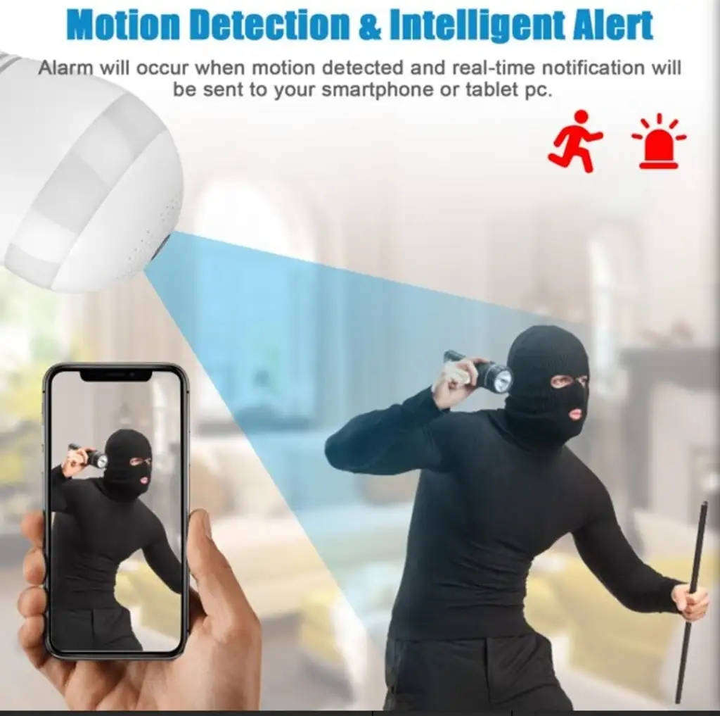 E27 WIFI 360 Bulb Camera - Mini Panoramic Fish Eye Camera - Night Vision, Support for Android/iOS..