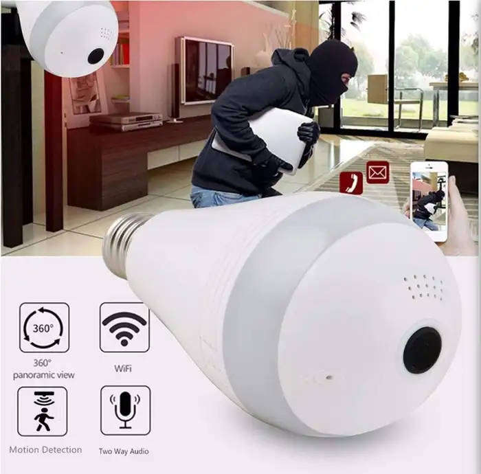 E27 WIFI 360 Bulb Camera - Mini Panoramic Fish Eye Camera - Night Vision, Support for Android/iOS..
