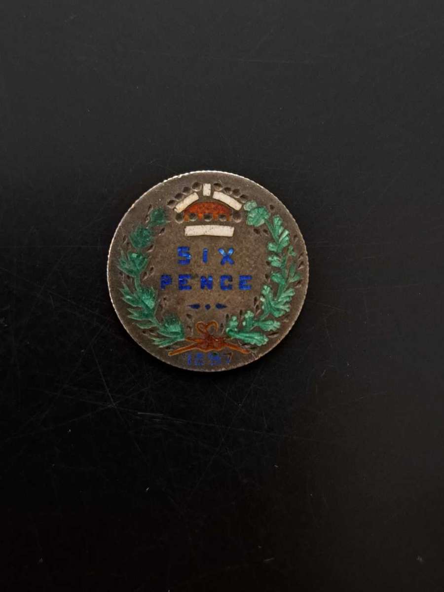 Silver colorized UK sixpence 1897