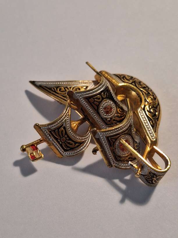Vintage Damascene Spanish sailing/pirate boat brooch 5 x 4cm