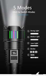 STRONG FLASHLIGHT P45 ,RECHARGEABLE WITH 26650 BATTERY