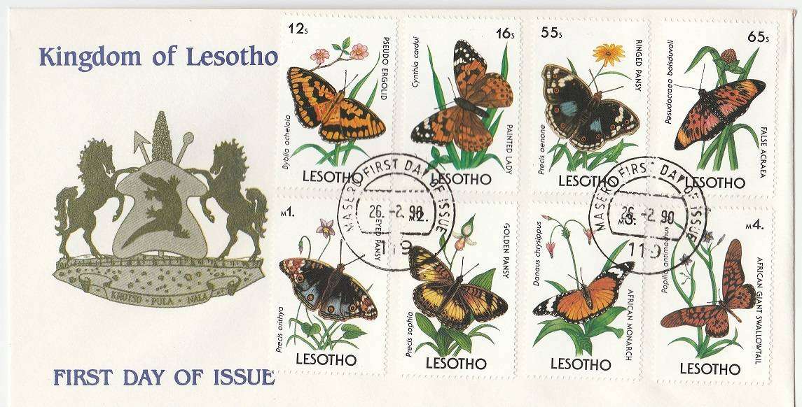 Lesotho 1990 Butterflies FDC as scan