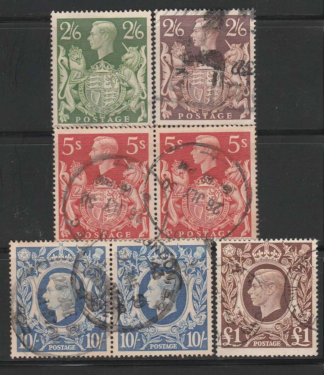 Great Britain George VI High Values X 7 used stamps as scans