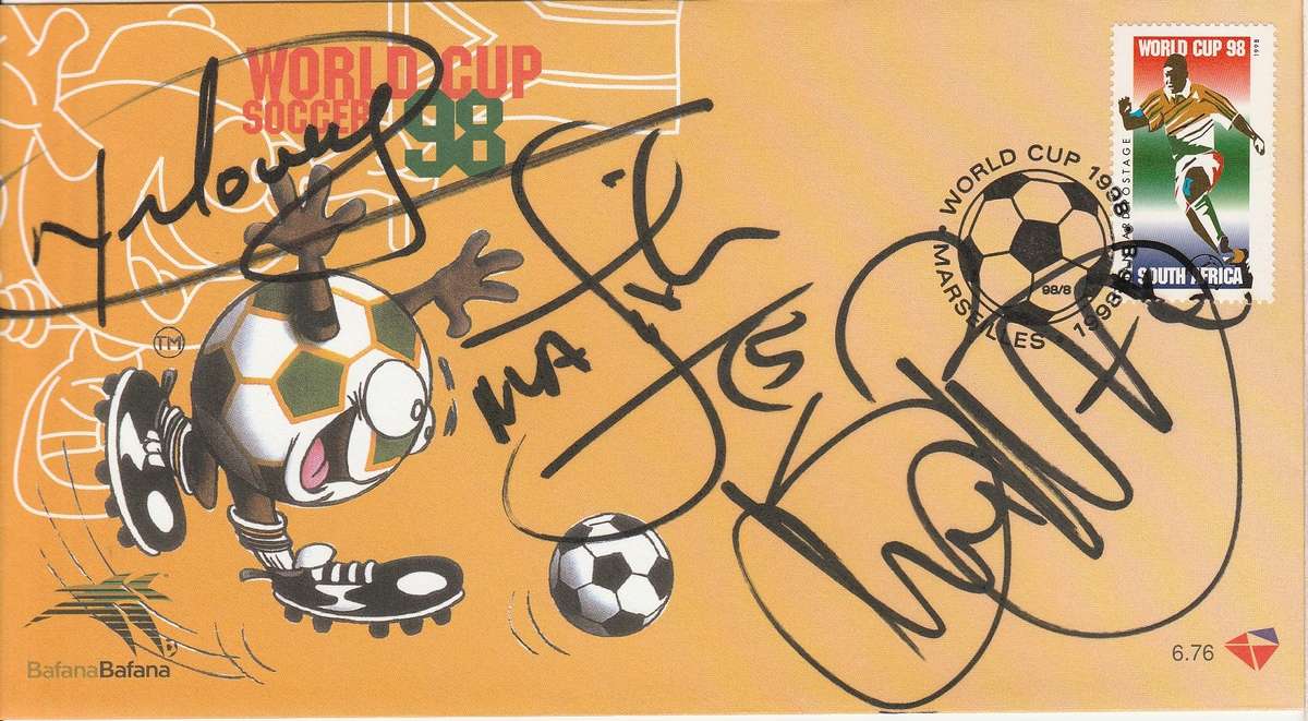 South Africa FDC 6.76 for 1998 World Cup signed by Neil Tovey,Mark Fish and Shaun Bartlett as scan