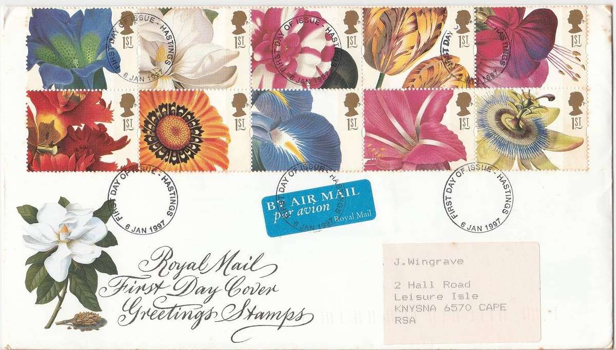 Great Britain Greetings FDC Hint of foxing on cover so selling as used stamps as scan