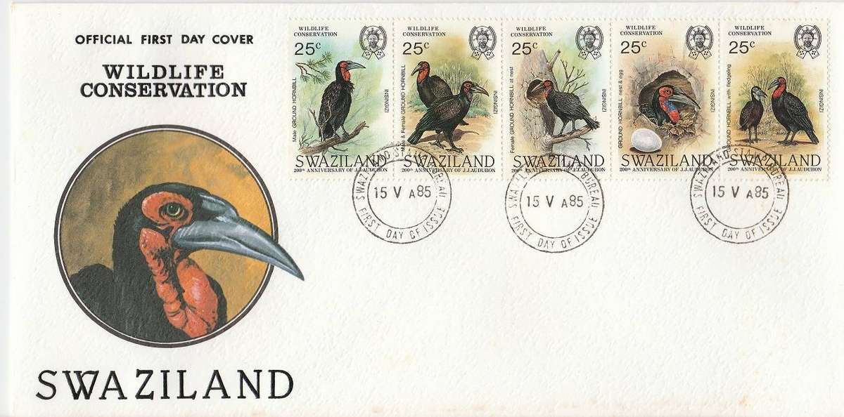 Swaziland Wildlife conservation 1985 FDC  Crowned Hornbill as scan
